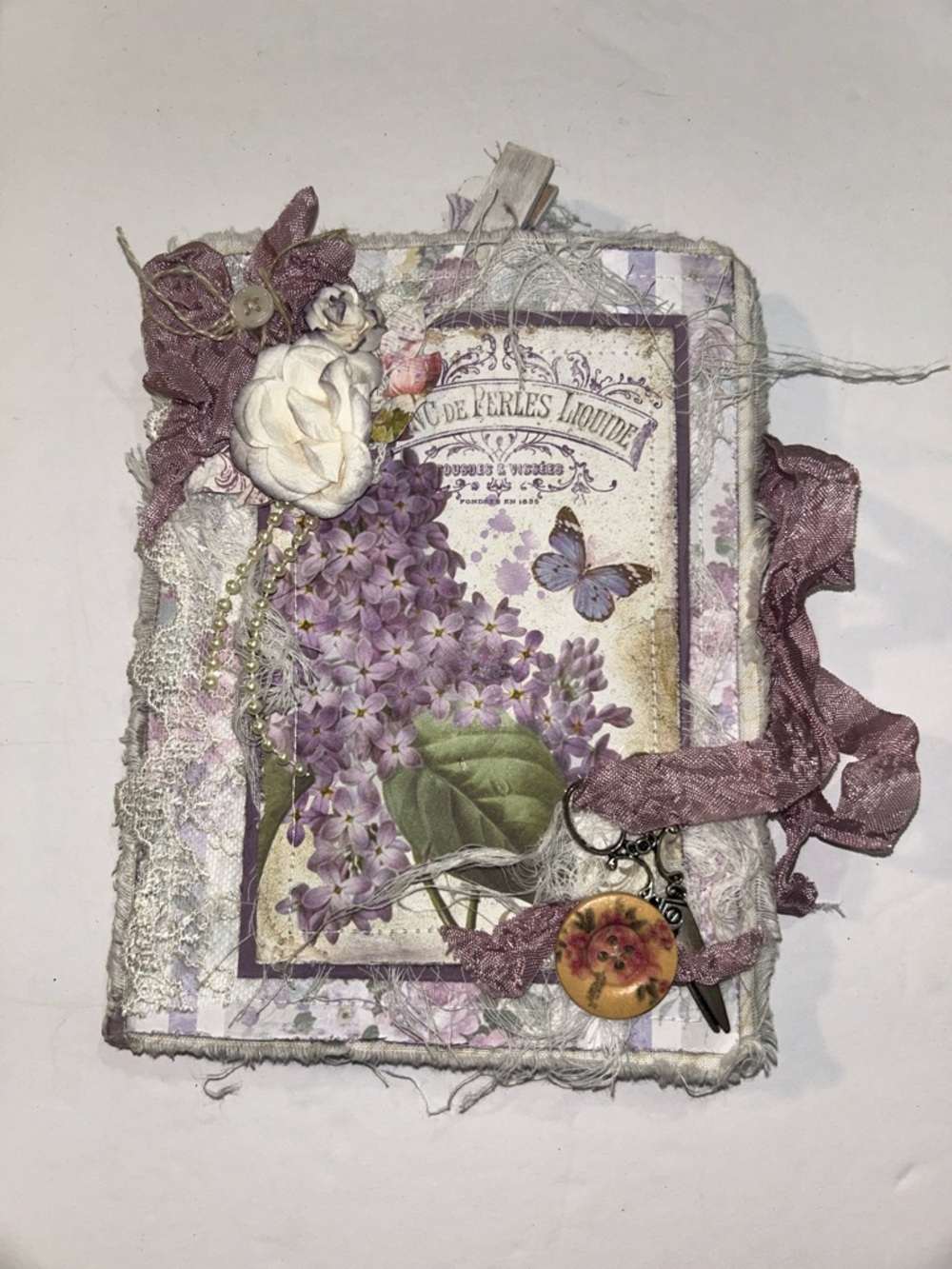 Handmade Lavender Floral Mixed-Media Junk Journal Floral Butterfly